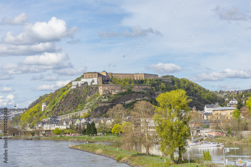 fortress of Ehrenbreitstein in Koblenz at river Rhine