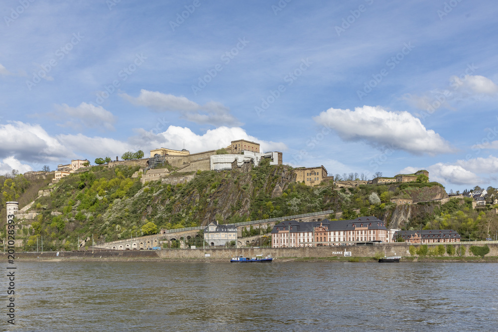 fortress of Ehrenbreitstein in Koblenz at river Rhine