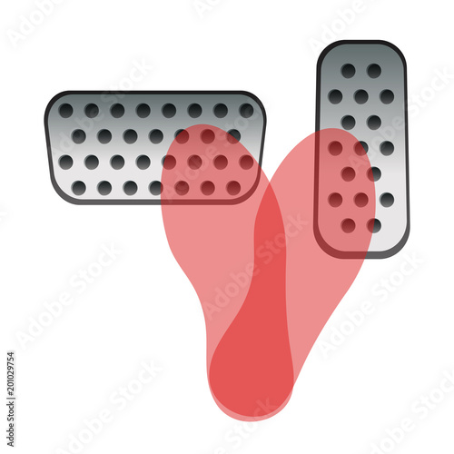 Car pedals. Gas, clutch and brake. Vector illustration. The arrangement of feet