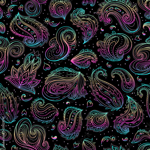 Magical paisley seamless pattern. Hand-drawn vector illustration. Trendy magi...