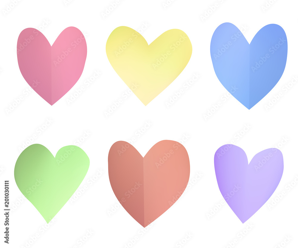 A set of pastel paper hearts. Love elements vector illustration.