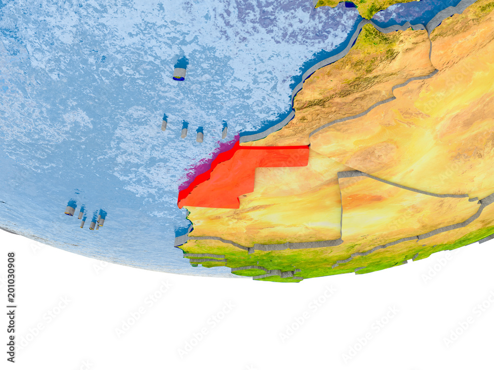 Western Sahara in red on Earth model