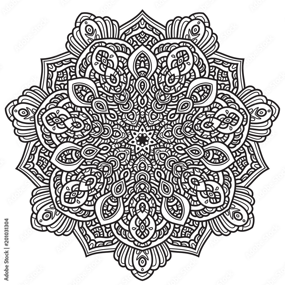 Black and white mandala vector isolated on white. Vector hand drawn circular decorative element. Black and white mandala vector isolated on white. Vector hand drawn circular decorative element.