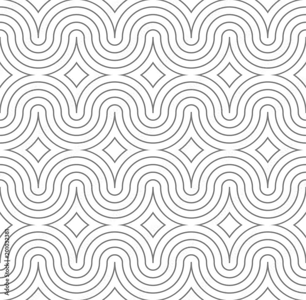 Gray and white seamless wave pattern. Linear design. Vector illustration.