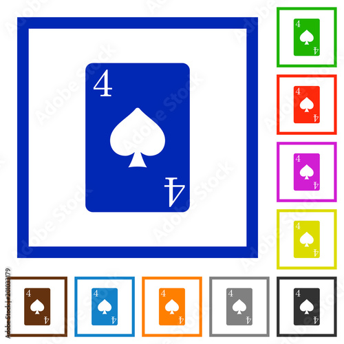 Four of spades card flat framed icons