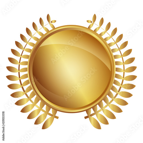 Medaille mit Lorbeeren - gold 3D