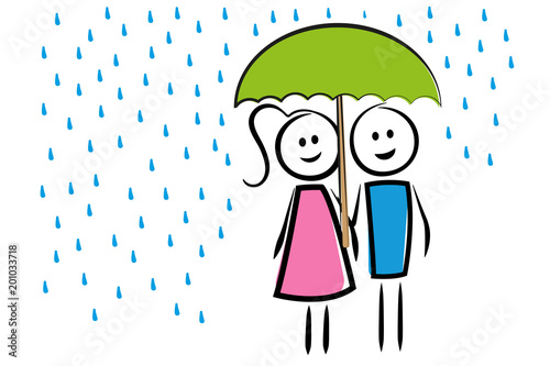 Mann und Frau unter dem Regenschirm