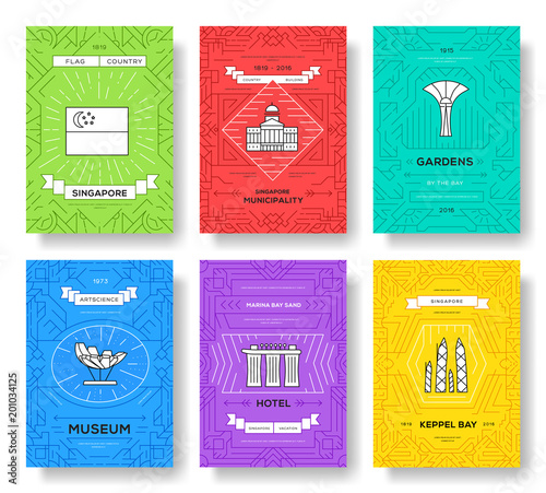 Country Singapore travel vacation guide of goods, place and feature. Set of architecture. Infographic traditional ethnic flat, outline, thin line icon