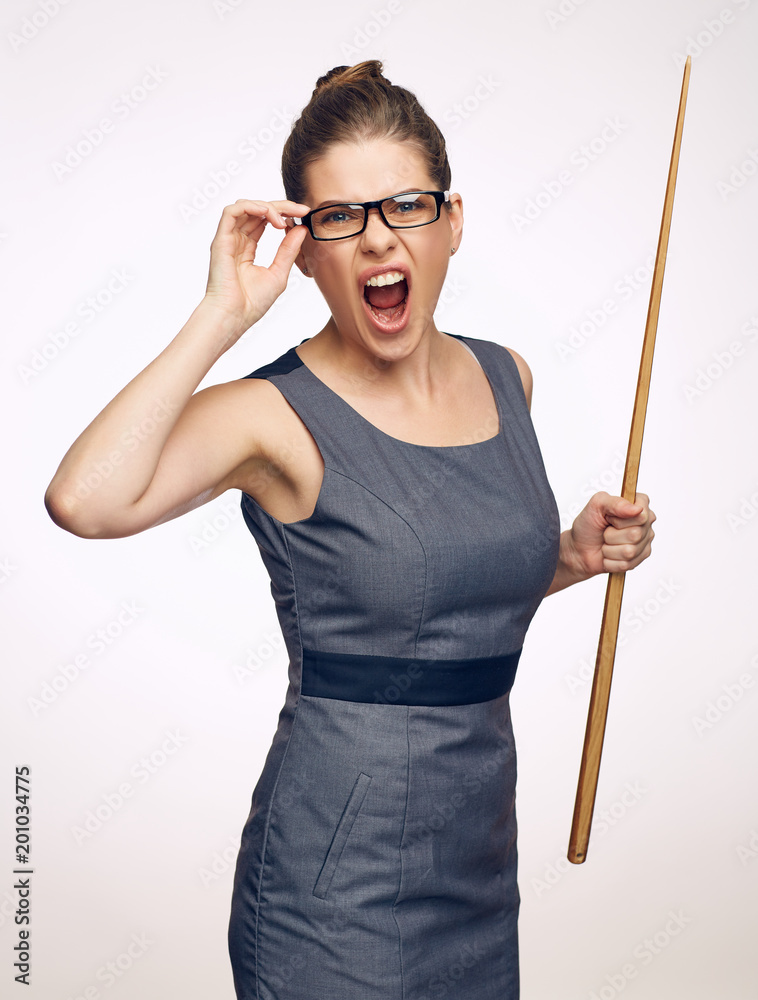 Crazy teacher with angry emotion. Isolated portrait Crazy teacher with angry emotion. Isolated portrait