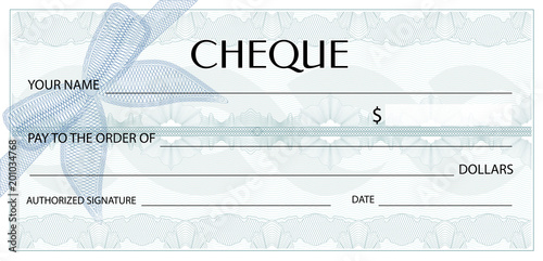 Check (cheque), Chequebook template. Guilloche pattern with watermark, spirograph. Background for banknote, money design, currency, bank note, Voucher, Gift certificate, Coupon, ticket