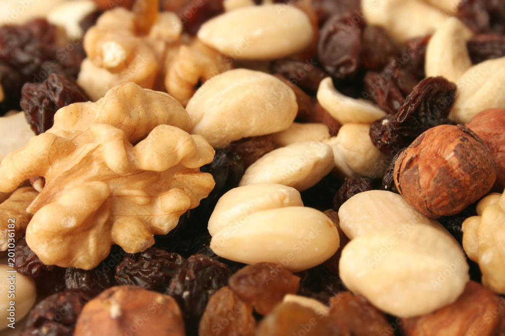 Delicious nut mix with raisins, healthy eating. Germany Delicious nut mix with raisins, healthy eating. Germany