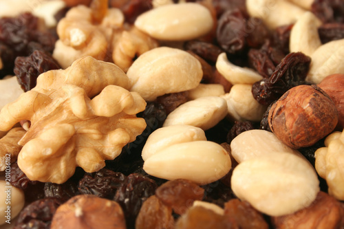Delicious nut mix with raisins, healthy eating. Germany