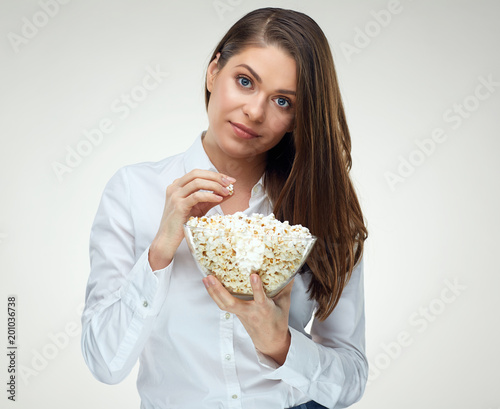 Waiting woman eating popcorn. Waiting meme.