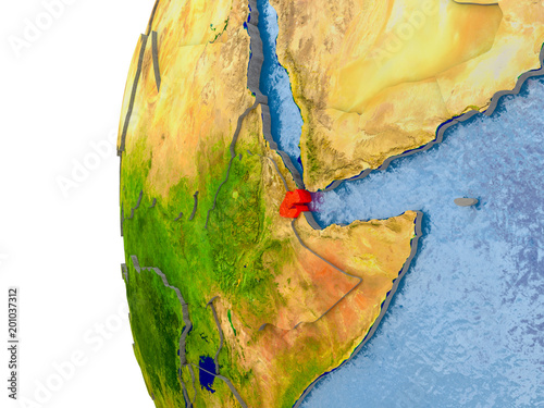 Map of Djibouti on model of globe