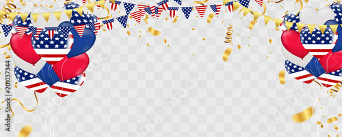 Happy independence day card. Celebration red background with balloon, stars and place for your text. happy 4th of july Independence day