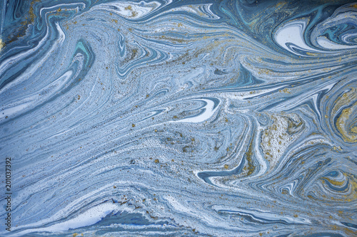 Marble abstract acrylic background. Blue marbling artwork texture. © anya babii
