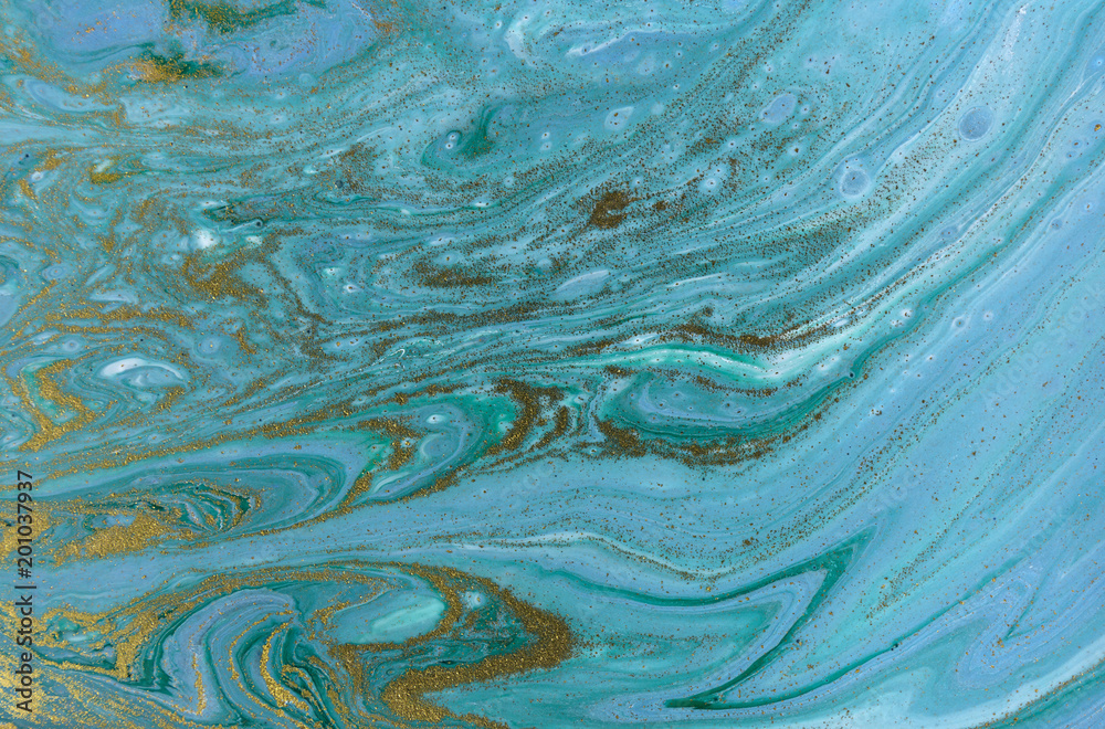 Marble abstract acrylic background. Blue and green marbling artwork texture.