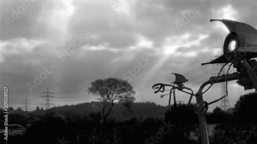 Vintage Alien Invasion: War Tripods on Patrol (Black&White)
