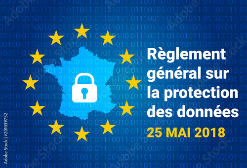 RGPD - French: Reglement general sur la protection des donnees means: GDPR - General Data Protection Regulation. France map. Vector photo