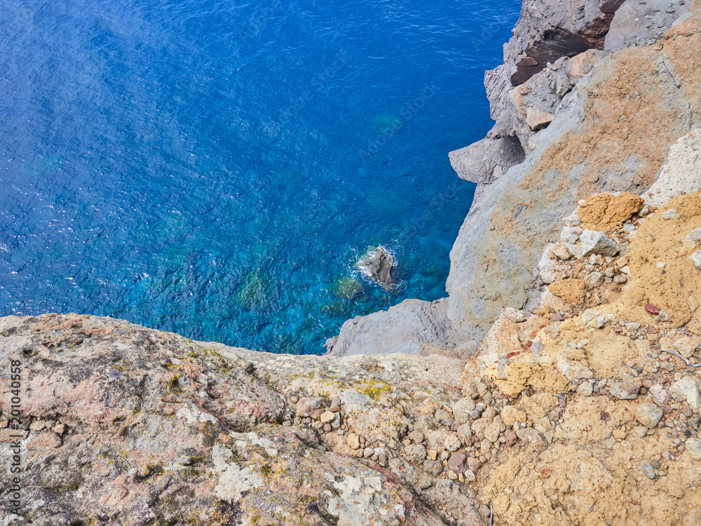 Beautiful mountain and coast scenery on Panarea hiking trails, Aeolian islands, Sicily, Italy

