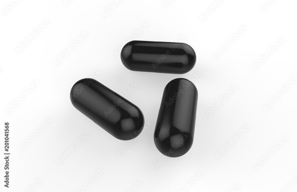 Black pill on isolated white background, 3d illustration Black pill on isolated white background, 3d illustration