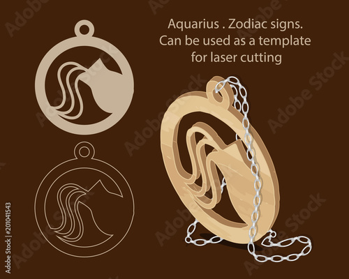 Aquarius. Zodiac signs. Can be used as a template for laser cutting