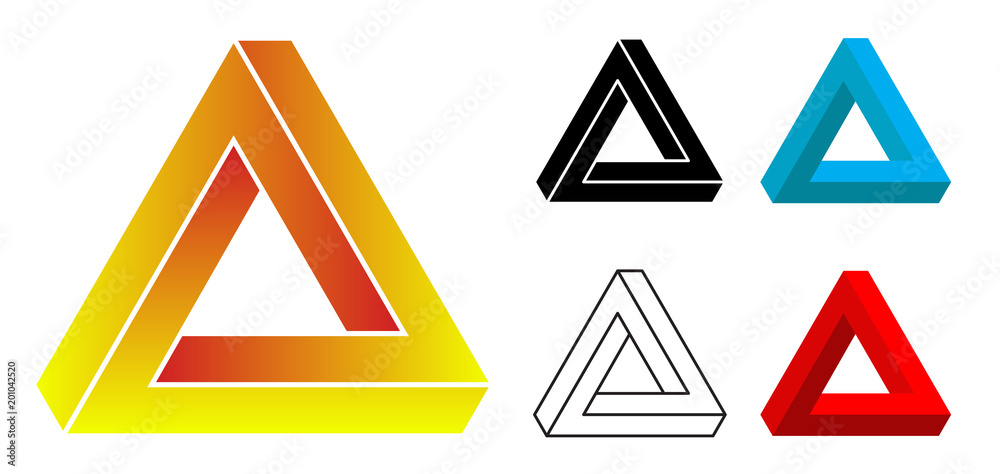 Vector Penrose triangles with editable stroke and fill on white background Vector Penrose triangles with editable stroke and fill on white background