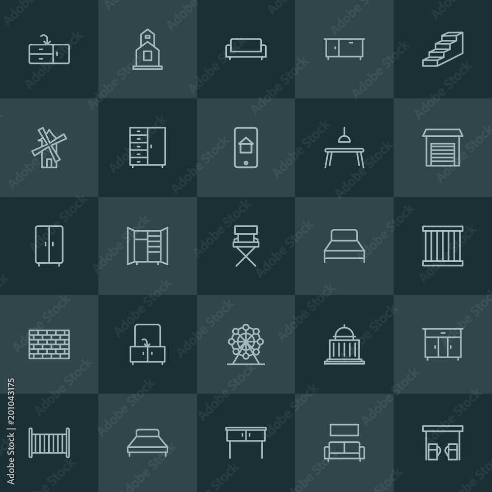 Modern Simple Set of buildings, furniture Vector outline Icons. ..Contains such Icons as  wash,  business,  open,  small,  religion,  room and more on dark background. Fully Editable. Pixel Perfect.