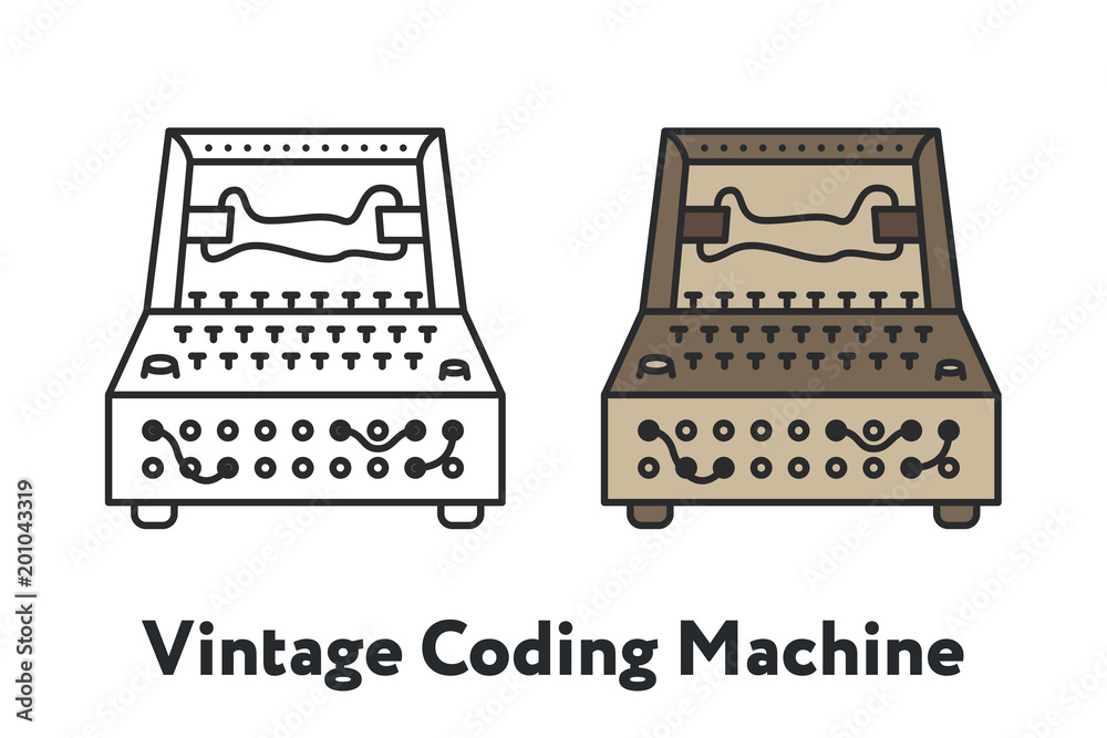 Vintage Enigma Coding Machine Minimal Color Flat Line Outline Stroke Icon