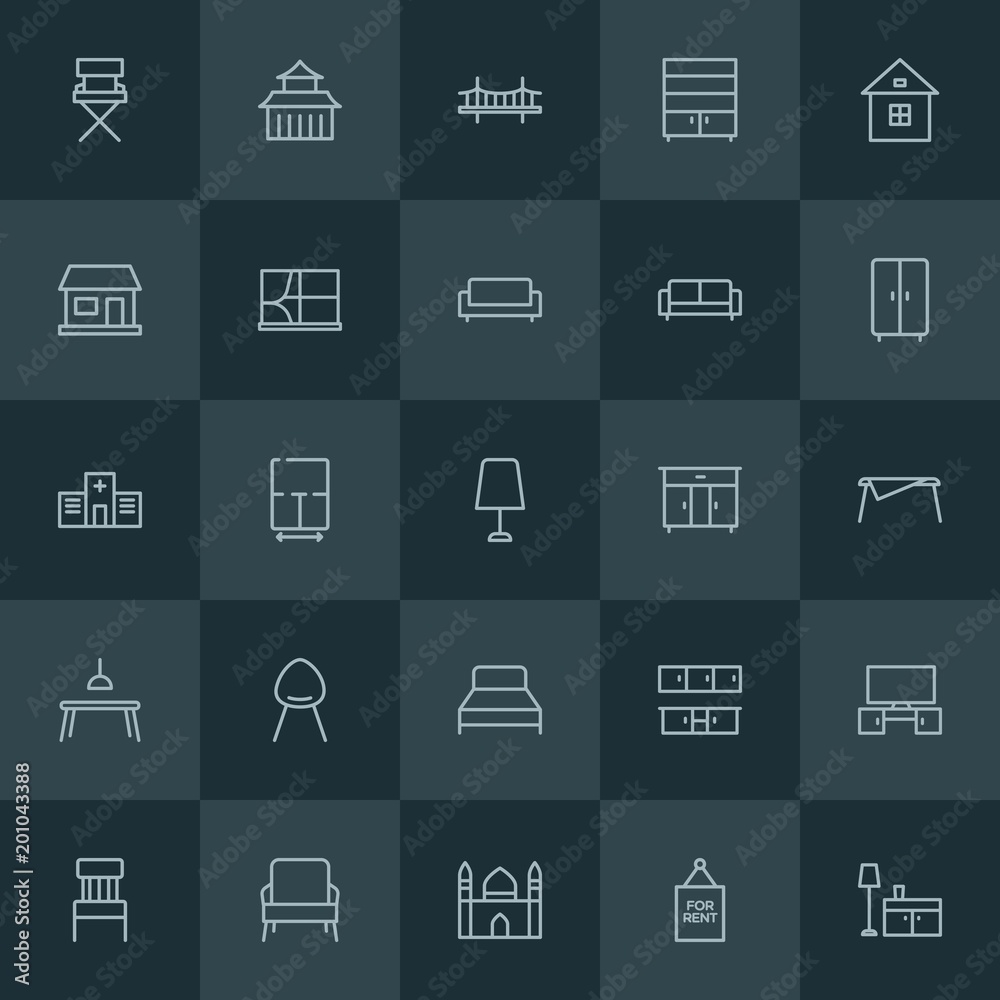 Modern Simple Set of buildings, furniture Vector outline Icons. ..Contains such Icons as chinese,  sky, closet,  china, construction,  asia and more on dark background. Fully Editable. Pixel Perfect.
