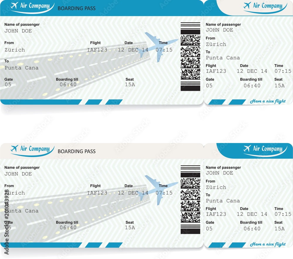 Pattern of airline boarding pass ticket. Concept of travel, journey or ...