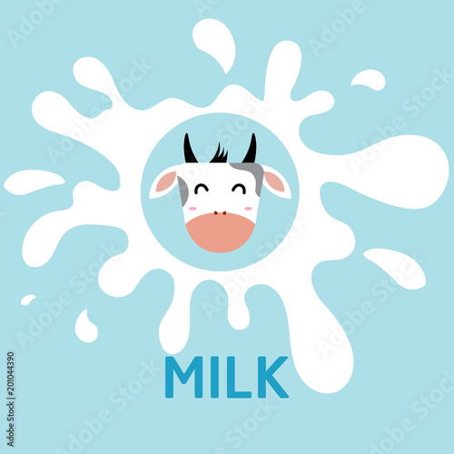 Funny cow head logo template, cartoon vector illustration on blue background.
