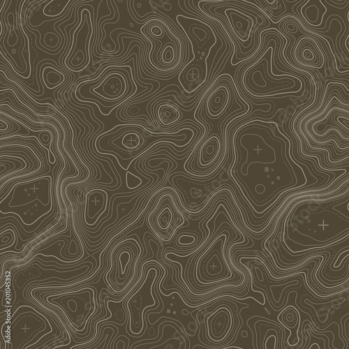 Seamless pattern. Topographic map background with space for copy Seamless texture. Line topography map contour background , geographic grid . Mountain hiking trail over terrain .