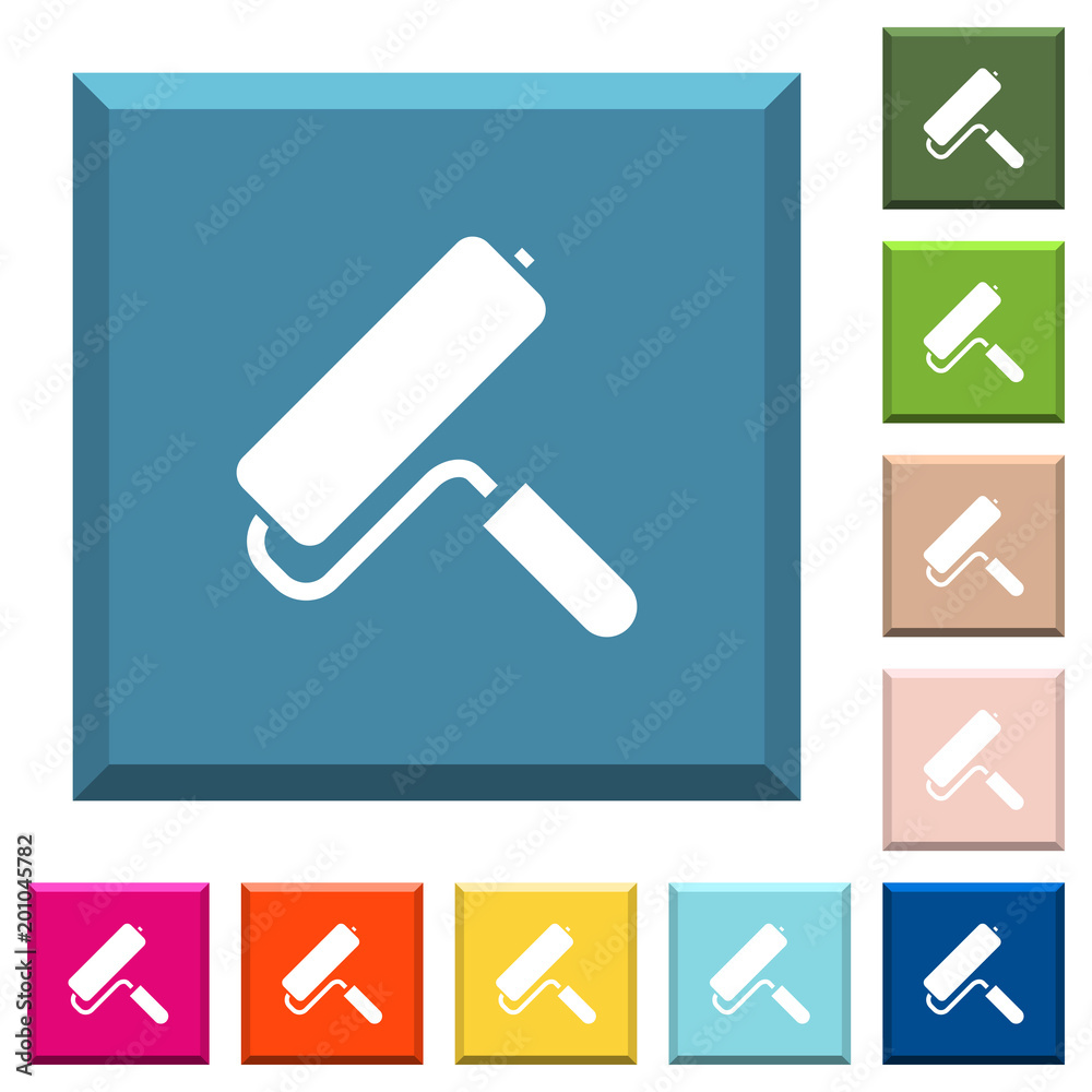 Paint roller white icons on edged square buttons Paint roller white icons on edged square buttons