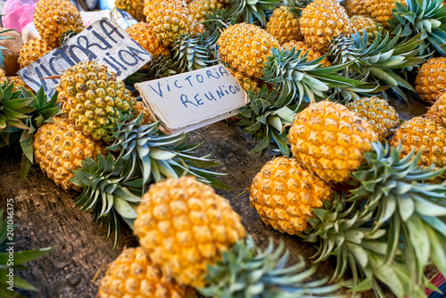 famous victoria pineapple on local market of reunion island