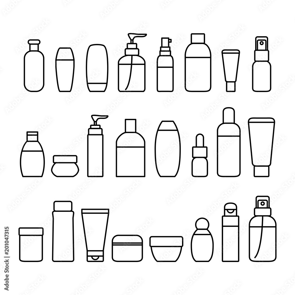Cosmetic Bottles Signs Black Thin Line Icon Set. Vector Cosmetic Bottles Signs Black Thin Line Icon Set. Vector