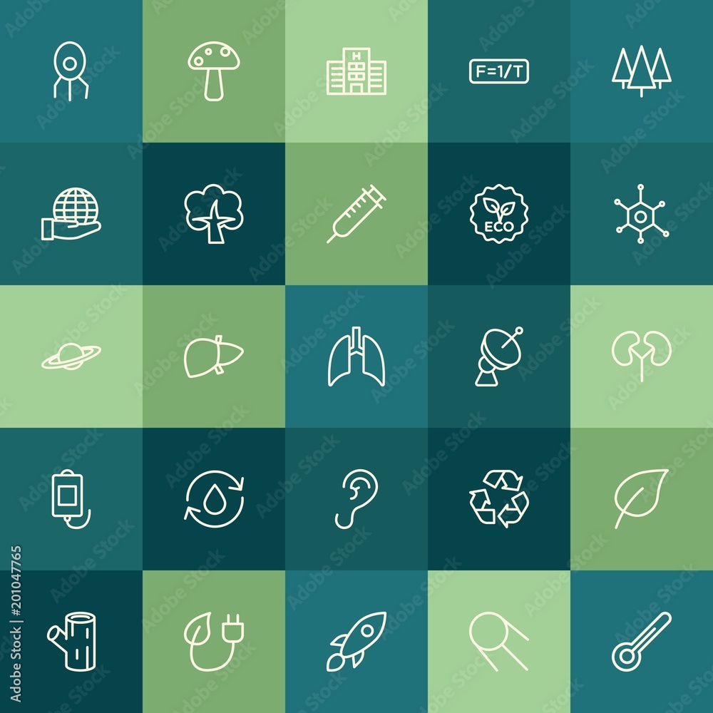 Modern Simple Set of health, science, nature Vector outline Icons. ..Contains such Icons as  wooden,  space,  energy,  background, green and more on green background. Fully Editable. Pixel Perfect.