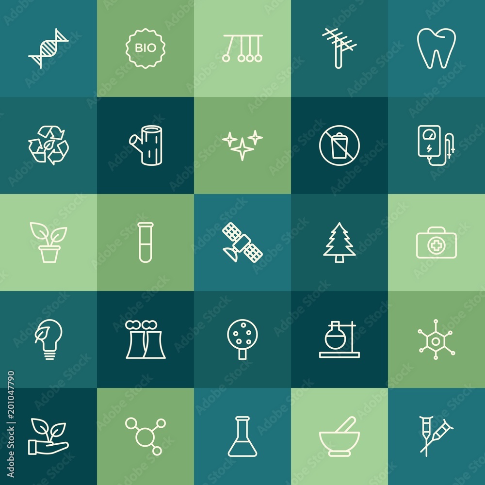 Modern Simple Set of health, science, nature Vector outline Icons. ..Contains such Icons as  experiment,  natural,  structure,  science and more on green background. Fully Editable. Pixel Perfect.