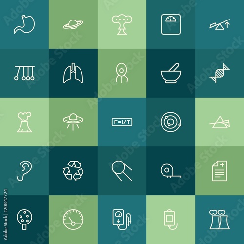 Modern Simple Set of health, science, nature Vector outline Icons. ..Contains such Icons as donation, pharmacy, plant, ruler, saturn and more on green background. Fully Editable. Pixel Perfect.