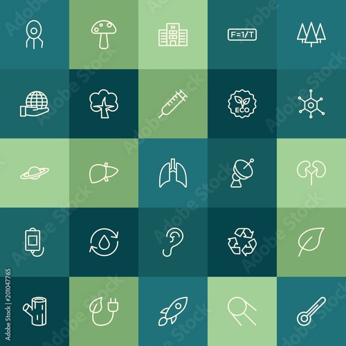 Modern Simple Set of health, science, nature Vector outline Icons. ..Contains such Icons as wooden, space, energy, background, green and more on green background. Fully Editable. Pixel Perfect.