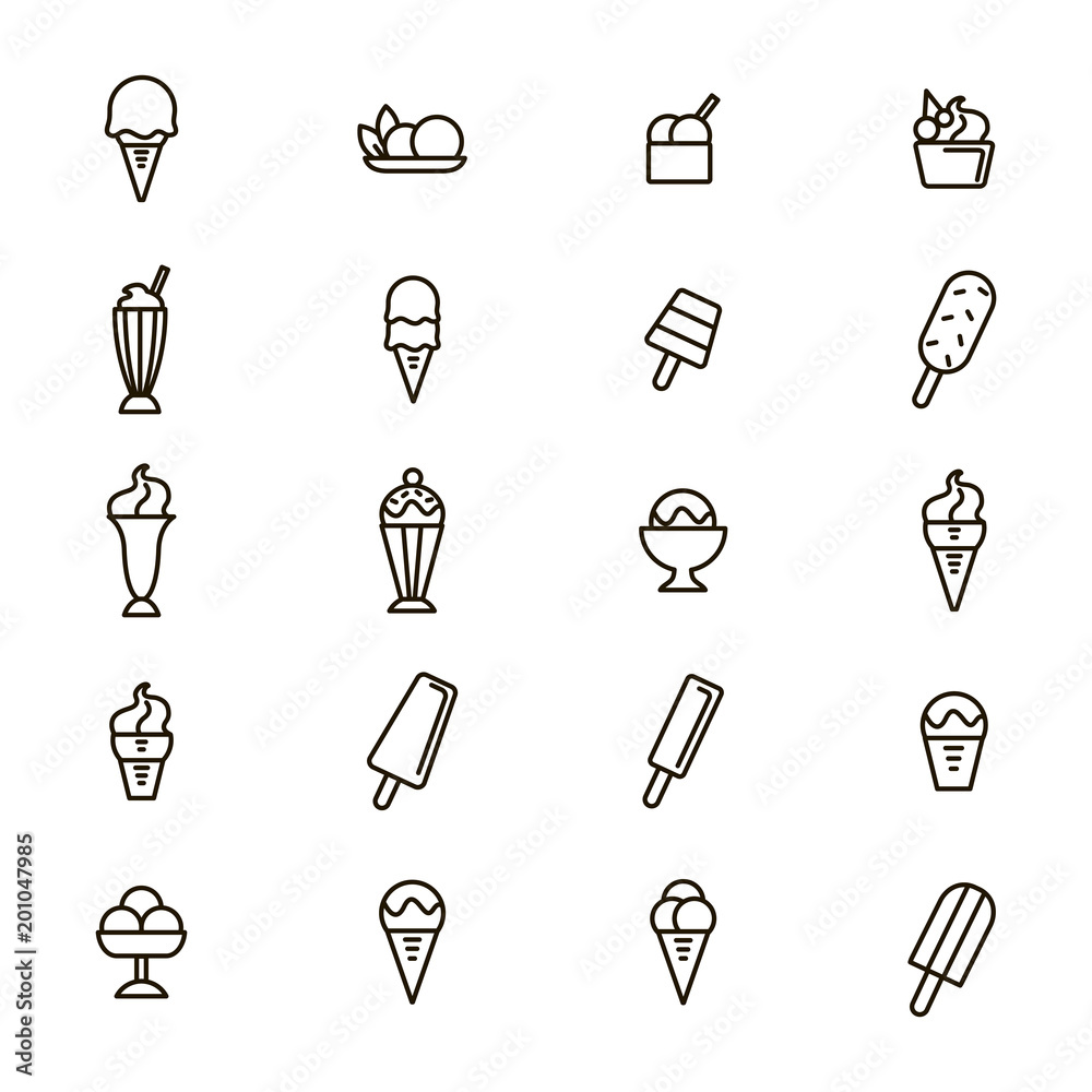 Ice Cream Signs Black Thin Line Icon Set. Vector Ice Cream Signs Black Thin Line Icon Set. Vector