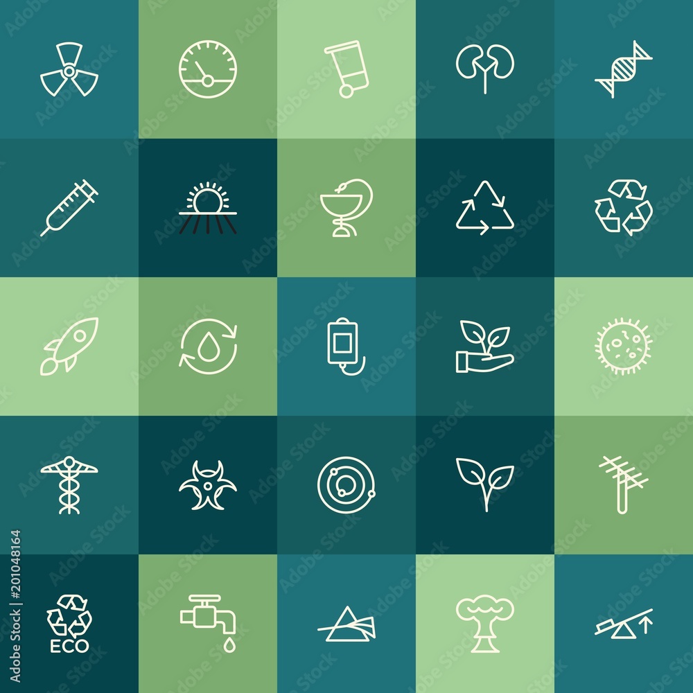 Modern Simple Set of health, science, nature Vector outline Icons. ..Contains such Icons as  recycle,  recycling,  nuclear,  summer,  sign and more on green background. Fully Editable. Pixel Perfect.