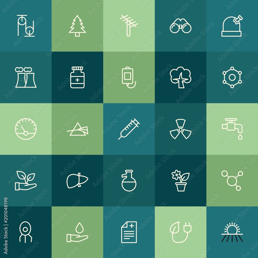 Modern Simple Set of health, science, nature Vector outline Icons. ..Contains such Icons as  medical,  molecule,  equipment, agriculture and more on green background. Fully Editable. Pixel Perfect.