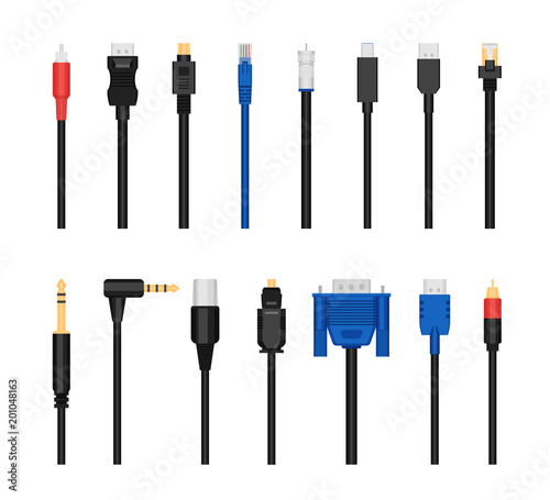 Realistic Detailed 3d Network Data Cable Connectors Set. Vector