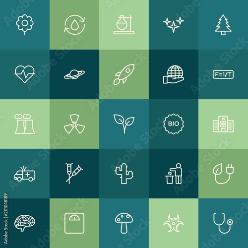 Modern Simple Set of health, science, nature Vector outline Icons. ..Contains such Icons as spring, recycle, danger, fresh, galaxy and more on green background. Fully Editable. Pixel Perfect.