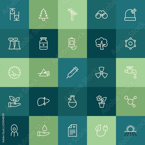 Modern Simple Set of health, science, nature Vector outline Icons. ..Contains such Icons as medical, molecule, equipment, agriculture and more on green background. Fully Editable. Pixel Perfect.