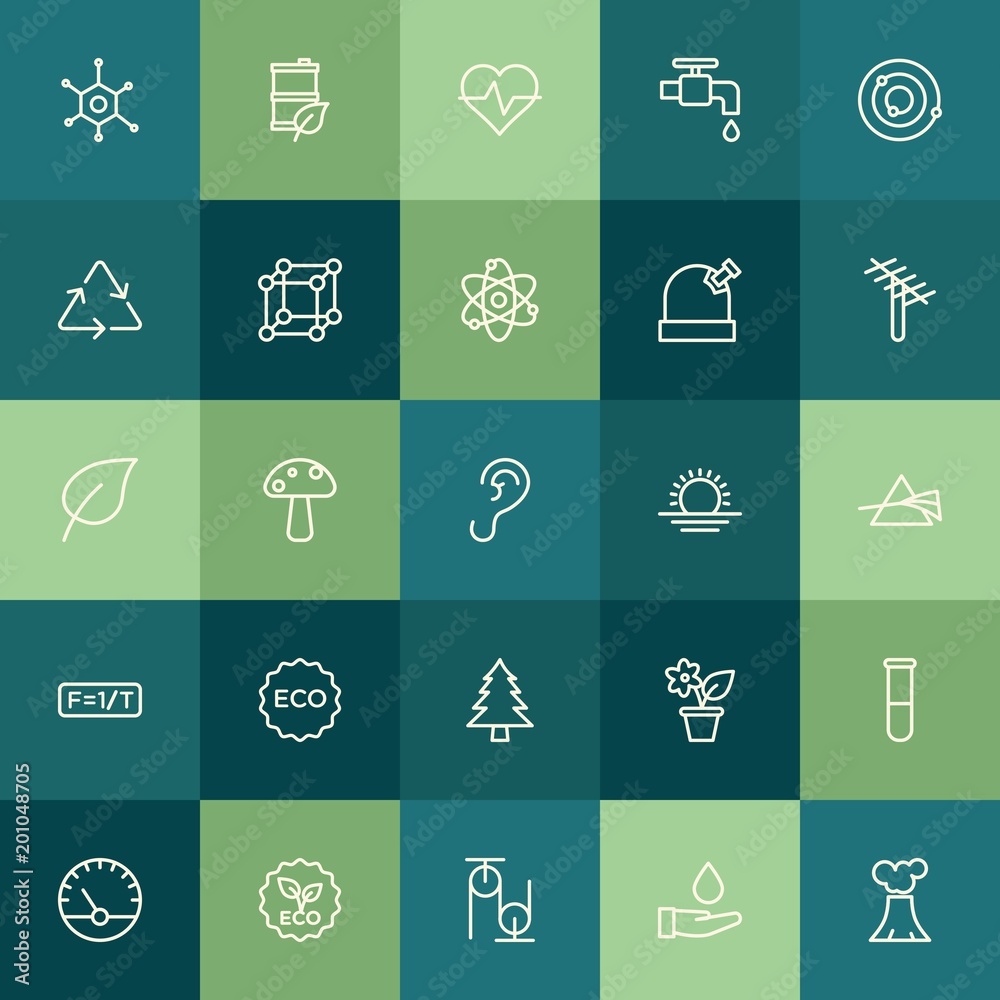 Modern Simple Set of health, science, nature Vector outline Icons. ..Contains such Icons as  beat,  gas,  nature,  home,  chemical,  drop and more on green background. Fully Editable. Pixel Perfect.