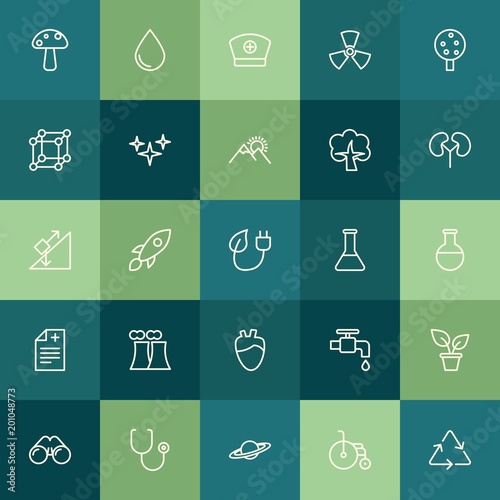 Modern Simple Set of health, science, nature Vector outline Icons. ..Contains such Icons as sky, fresh, medical, drop, clear, success and more on green background. Fully Editable. Pixel Perfect.