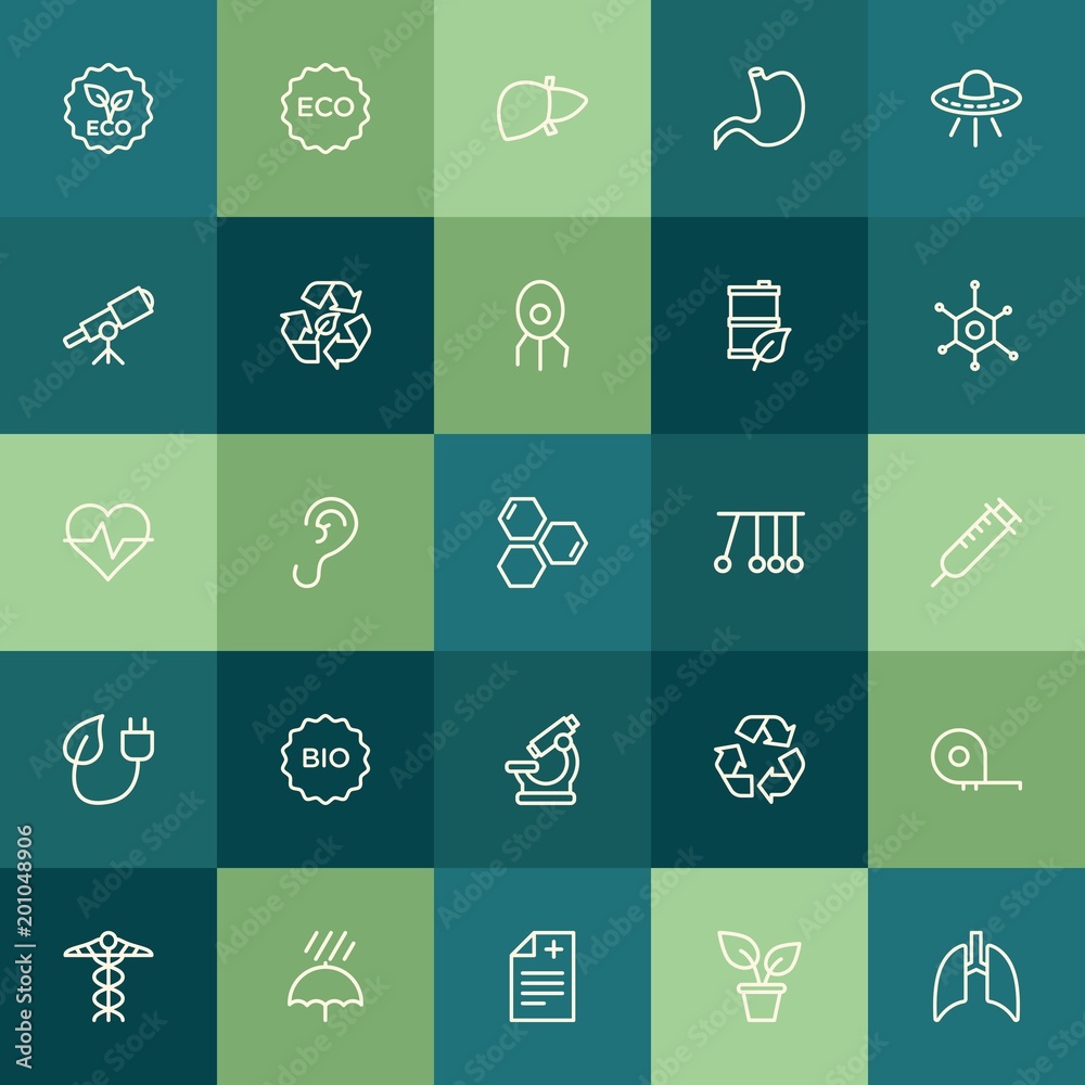 Modern Simple Set of health, science, nature Vector outline Icons. ..Contains such Icons as  medical,  nature,  green, meter,  health, eco and more on green background. Fully Editable. Pixel Perfect.