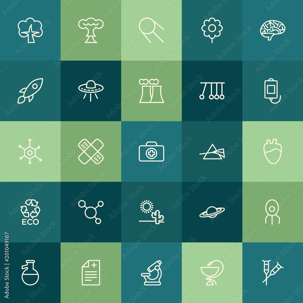 Modern Simple Set of health, science, nature Vector outline Icons. ..Contains such Icons as blossom,  star,  virus,  care,  nature,  sign and more on green background. Fully Editable. Pixel Perfect.
